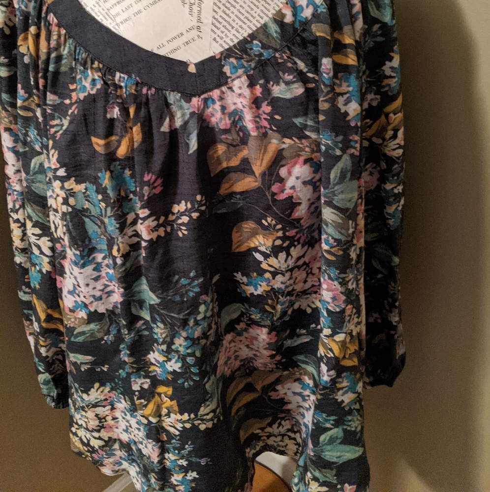 LC Lauren Conrad Navy Floral Blouse